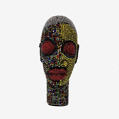 Head Ifé wood and pearls A 05 multicolored