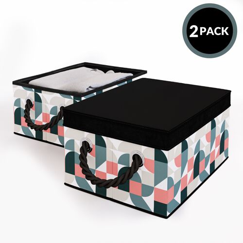 2 Pack Foldable Storage Box with Lids & Rope Handles (Regular) - Lined with Organic Cotton Fabric - Natural Nature