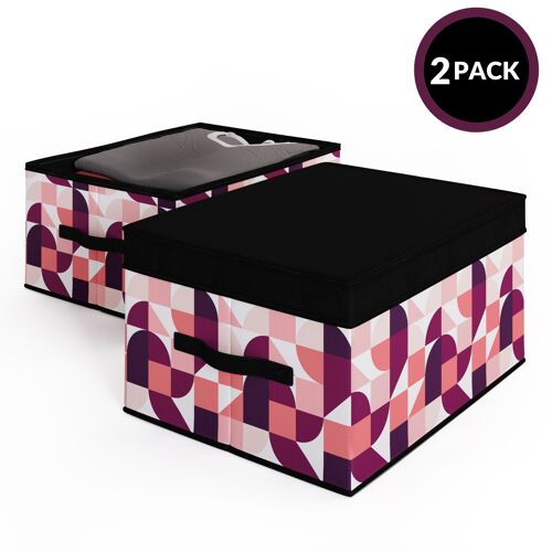 2 Pack Foldable Storage Box with Lids & Strap Handles (Large) - Lined with Organic Cotton Fabric - Punchy Peach