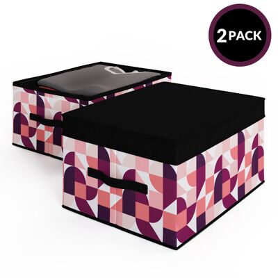 2 Pack Foldable Storage Box with Lids & Strap Handles (Large) - Lined with Organic Cotton Fabric - Punchy Peach