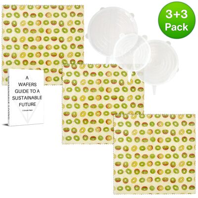 WAFE - Envolturas alimentarias reutilizables de cera de abeja - Edición Kiwi - Pack de 3+3