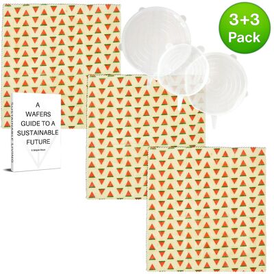 WAFE - Wiederverwendbare Lebensmittelverpackungen aus Bienenwachs - Wassermelonen-Edition - Packung mit 3+3
