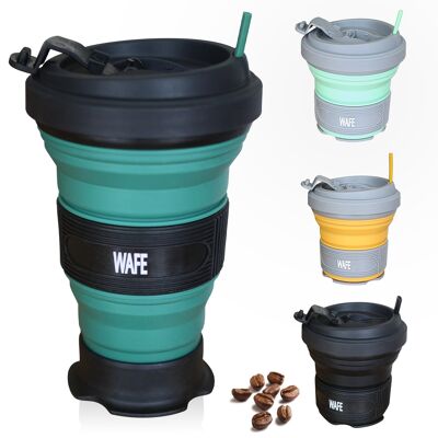 WAFE - Tasse de voyage anti-éclaboussures vert forêt avec couvercle en silicone - Meilleure tasse à café pliable