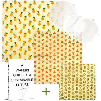 WAFE - Involucri alimentari riutilizzabili in cera d'api - Edizione Tutti Frutti - Confezione da 3+3