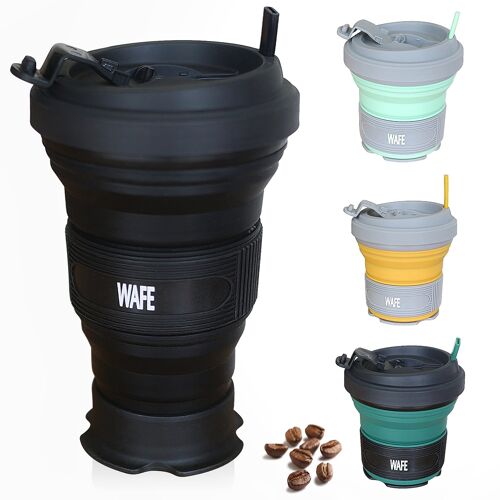 WAFE - Black Spill Proof Travel Mug With Silicon Lid - Best Foldable Coffee Mug