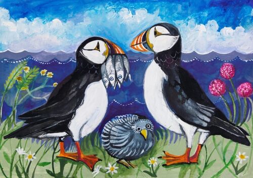Puffins Greetings Card