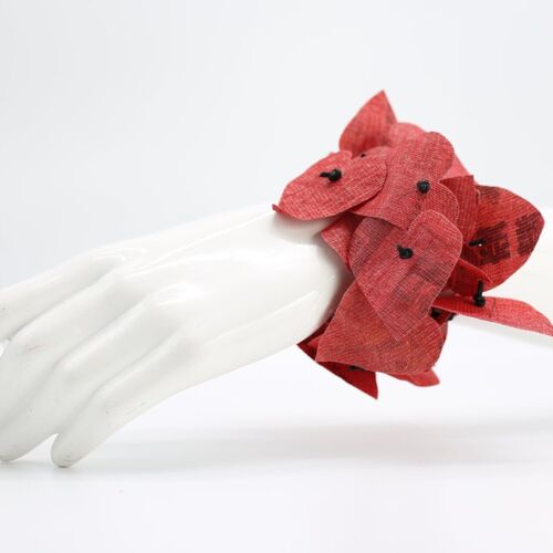 Waterproof Recycled Newspaper Heart Bracelets - Hand painted Red