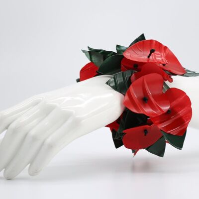 Recycled Plastic Flamingo Lily with Leaf Bracelet - Red