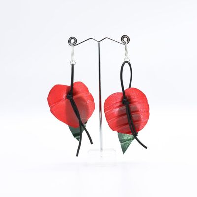 Recycled Plastic Flamingo Lily with Leaf Earrings - Red