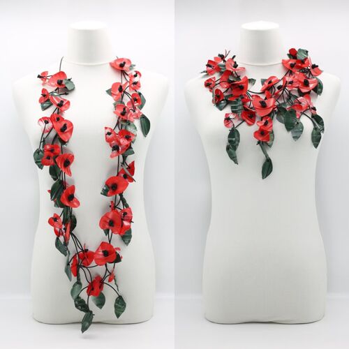 Recycled Plastic Flamingo Lily with Leaves Necklace - Red, Green