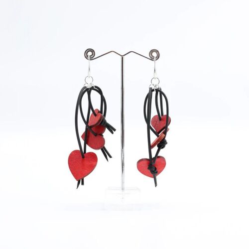 Hand Painted Wooden Hearts Earrings - Red