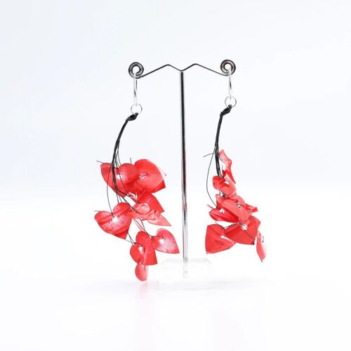 Hand Painted Plastic Hearts on Fishing Wire Earrings - Red
