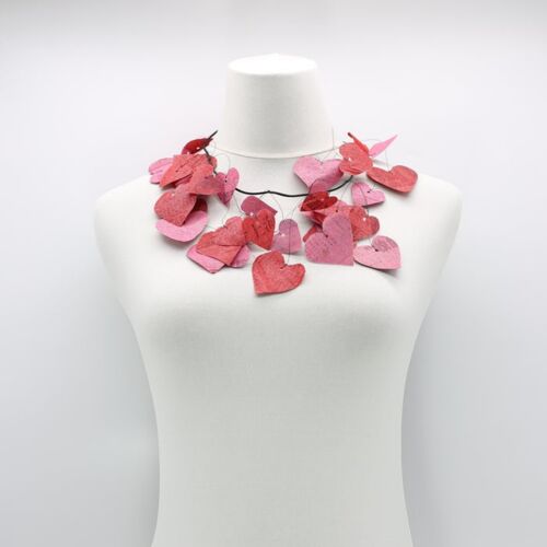 Waterproof Recycled Newspaper Heart Necklaces - Hand painted - Pink