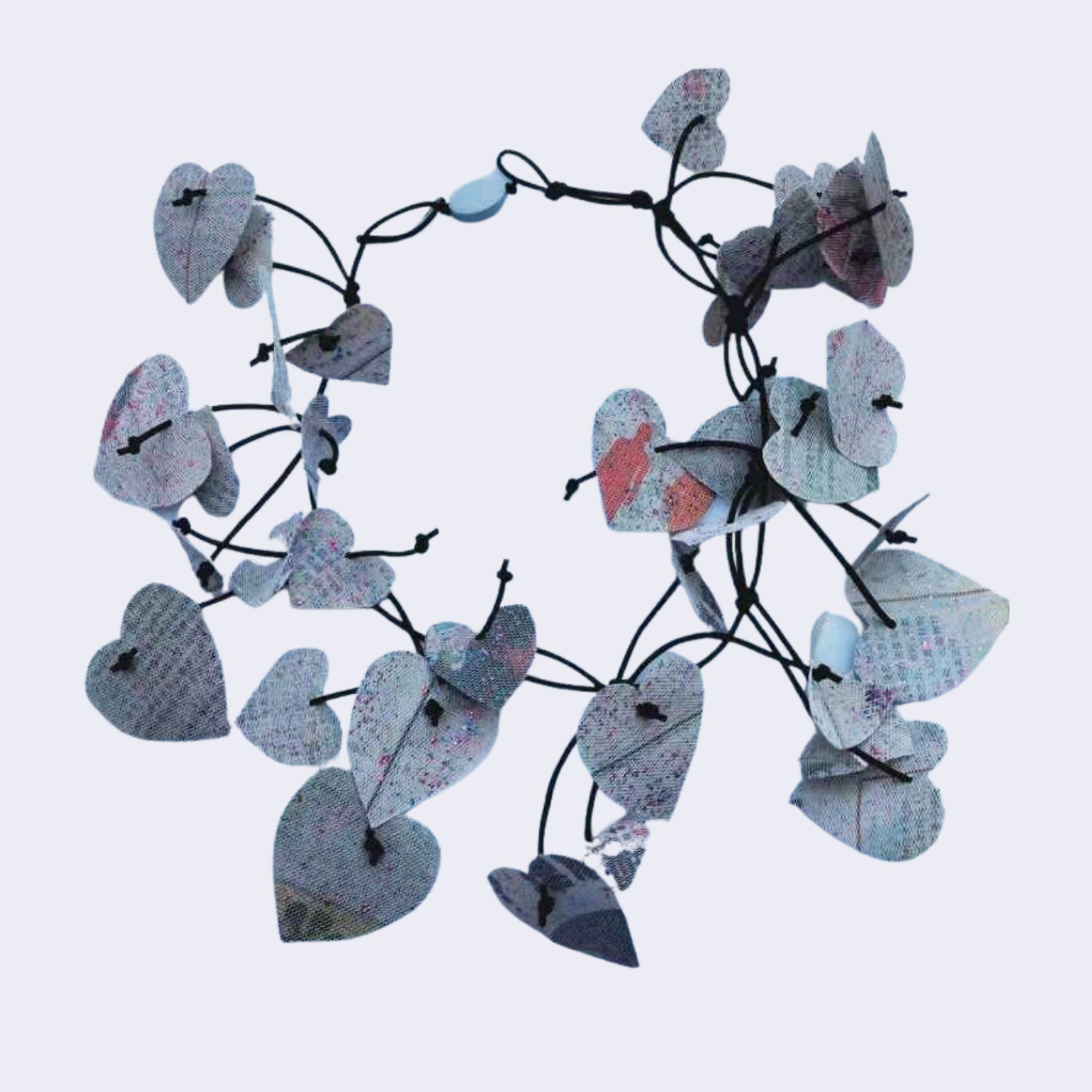 Wasserdichte Recycling-Zeitungsherz-Halskette - Handvergoldet Blau/Rosa