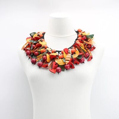 Coeurs et perles en bois peints à la main avec collier de pétales en plastique recyclé - Feuille d'automne