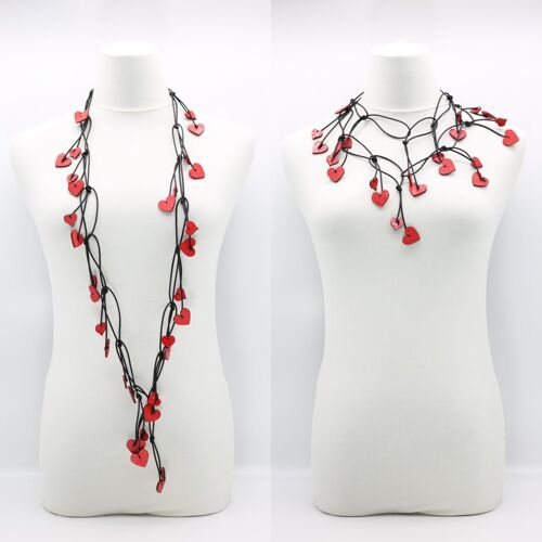 Leatherette Chain with Hand Painted Wooden Hearts - Red