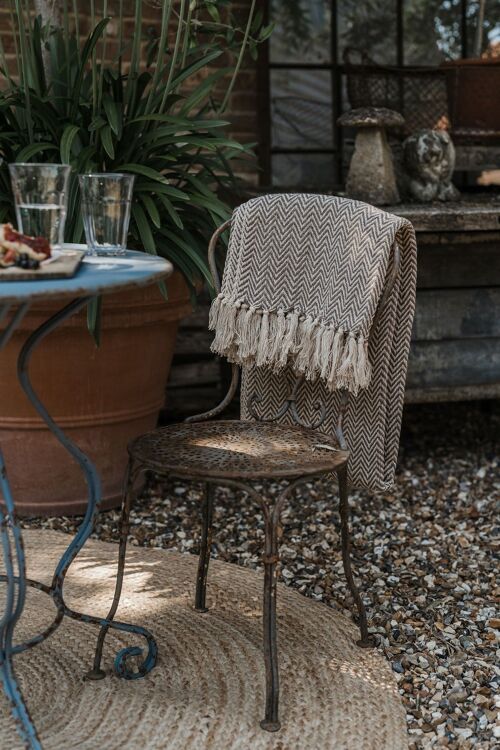 Herringbone Cotton Throw in Beige