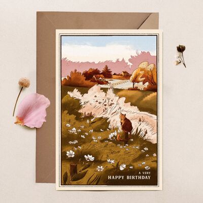 Carte Postale Anniversaire de champ de fleur