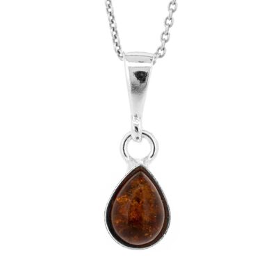 Cognac Amber Small Teardrop Pendant with 18" Trace Chain and Presentation Box