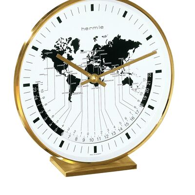 Hermle 22704-002100 Reloj de mesa estilo latón, pantalla mundial dorada