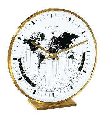 Hermle 22704-002100 Horloge de table style laiton, affichage du monde doré 1