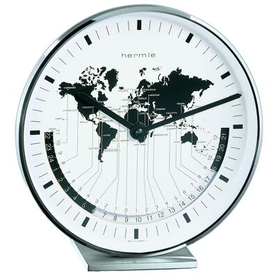 Hermle 22843-002100 Reloj de mesa estilo latón, pantalla mundial plateada
