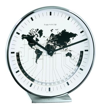 Hermle 22843-002100 Horloge de table style laiton, affichage du monde argenté 1
