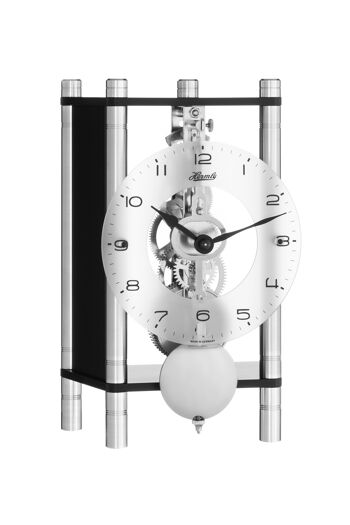 Horloge de table squelette Hermle 23036-740721 avec colonnes en aluminium anodisé
