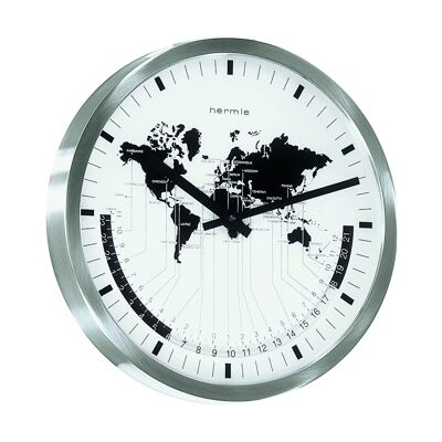 Hermle station clock world 30504-002100 quartz, silver