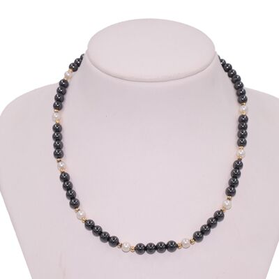 Hematite necklace with shell pearls