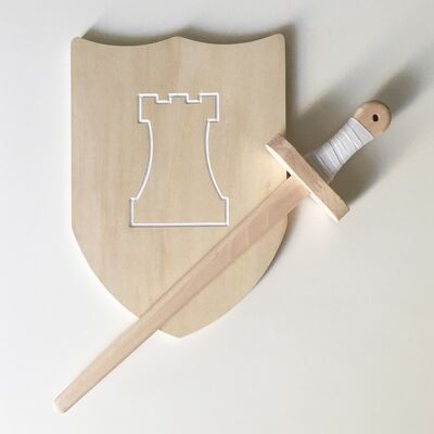 Pack Arthur - Sword And Shield In Wood - White - Tower Castle