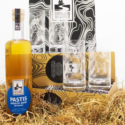 Pastis box + 4 glasses