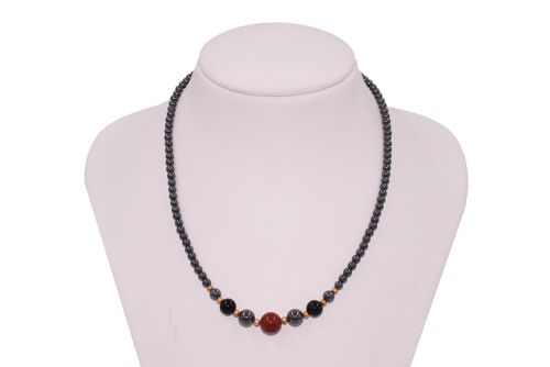 Hämatit Collier mit Onyx und rotem Achat