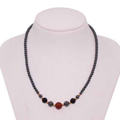 Hämatit Collier mit Onyx und rotem Achat