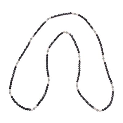 Halskette aus Hämatit mit Achat und echten Perlen