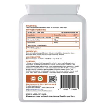 Sulfate de glucosamine 2KCL 1500 mg 60 comprimés I Haute résistance 2 mois d'approvisionnement I Fabriqué au Royaume-Uni par Prowise Healthcare 2