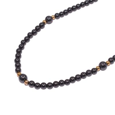 Hematite necklace with gold plated balls