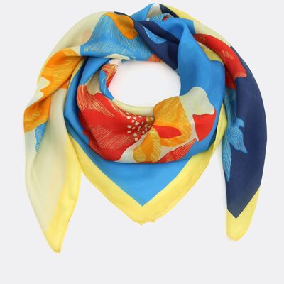 Silk scarf / La Fleur - navy / lime