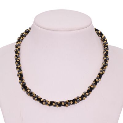 Necklace hematite with onyx rollers