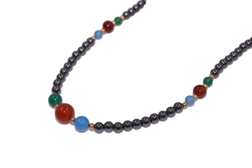 Halskette aus Hämatit mit Achat Perlen
