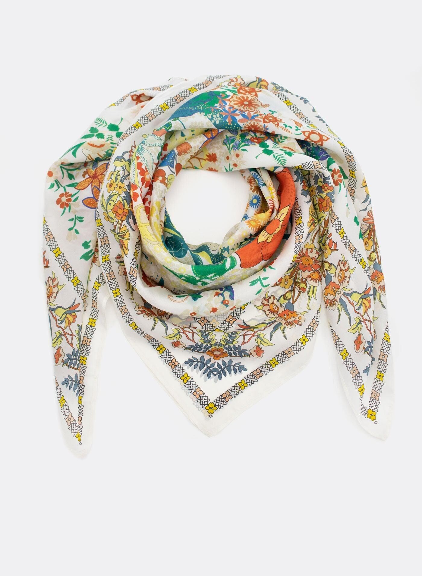Buy wholesale Silk scarf / Bloom - white / multi