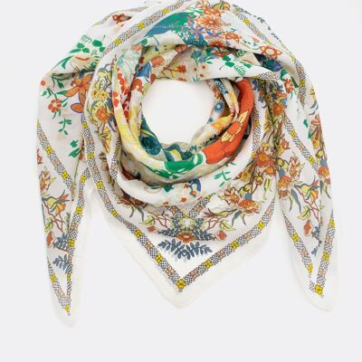 Silk scarf / Bloom - white / multi