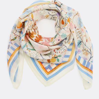 Foulard in seta / Sweet Garden - crema / delicatamente colorato