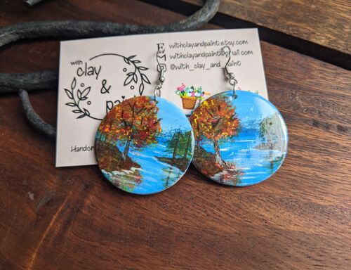 Fall themed hand painted landscape earrings