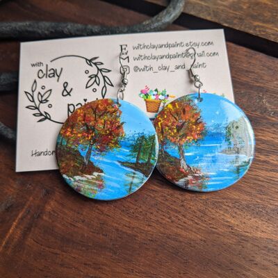 Fall themed hand painted landscape earrings