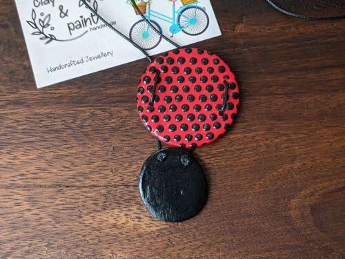 Polka dot necklace black & red,  spotty clay necklace