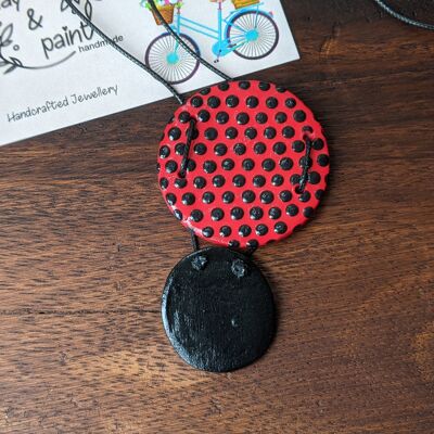 Polka dot necklace black & red,  spotty clay necklace