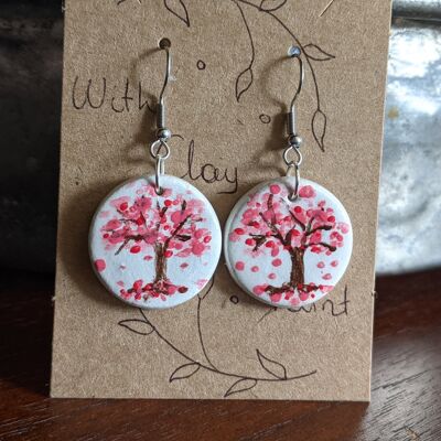 Cherry blossom tree hand painted earrings