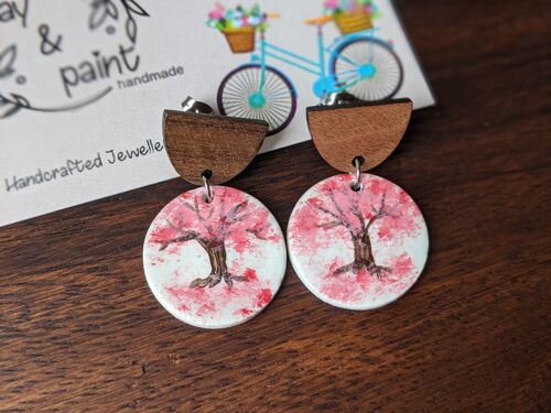 Cherry blossom tree hand painted earrings