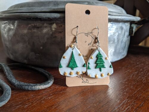Christmas tree earrings, green & gold